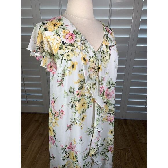 Emma Michele White Pink Floral Chiffon Slip Dress 3X Flutter Sleeve Brunch NEW - Picture 8 of 12